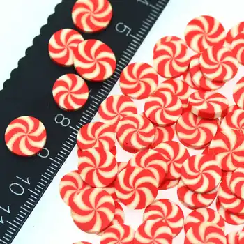 50PCS 10mm Apvali Raudona-Balta Polimero Molis Saldainiai|Lėlių Saldainiai Miniatiūros|Shaker kortelių Užpildymo Medžiagos
